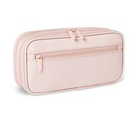 Amazon Basics Multi-Compartment Pencil Case, Large Capacity Storage Pouch for School and Office Supplies, Size L, Solid Rose Mild
