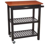 Amazon Basics Multifunction Rolling Kitchen Trolley Island with Open Shelves - Cherry and Black
