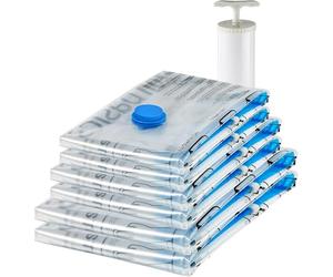 Amazon Basics Multiple Vacuum Compression Zipper Storage Bags with Hand Pump, 6-Pack (2 Jumbo, 2 Large, 2 Medium), Transparent