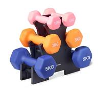 Amazon Basics Neoprene Dumbbell Weights with Stand, Set of 3 Pairs (1.5 kg, 3 kg, 5 kg), Multicolor