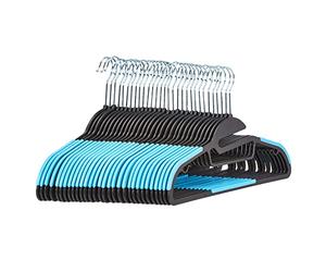 Amazon Basics Non-Slip Heavy Duty Plastic Hanger with Rubber and Horizontal Bar, Blue (30-Pack)