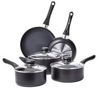 Amazon Basics Non-Stick Pot and Pan Set, 8-Piece Cookware Set, Soft-Touch Handles, Black