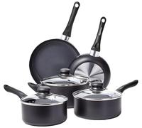 Amazon Basics Non-Stick Pot and Pan Set, Ceramic Cookware, Soft-Touch Handles, Spiral Bottom, 8-Piece, Black