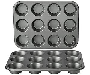 Amazon Basics Nonstick Round Carbon Steel Muffin Pan, 2-Pack, Grey, 13.9x10.55x1.22"