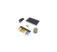 Amazon Basics - Office Essentials Set: Notebook, Push Pins, Sticky Notes, Highlighters & Stapler - 34 Pieces + 200 Push Pins, Black