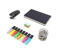 Amazon Basics - Office Essentials Set: Notebook, Push Pins, Sticky Notes, Highlighters & Stapler - 34 Pieces + 200 Push Pins, Black