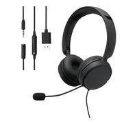 Amazon Basics On Ear Wired Computer Headset with Adjustable Microphone, 3.5mm Port or in Line Control with USB-A Port, Foldable, One Size, Black