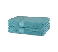 Amazon Basics Organic Cotton Bath Towel Set, Soft and Absorbent Bathroom Towels, Fade Resistant, 76 x 137 cm, Teal, 2-Pack