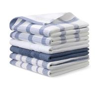 Amazon Basics Organic Cotton Waffle Kitchen Dish Towels - Ultra Absorbent, Quick Drying, Lint-Free, 15 x 25 inches, 6-Pack (4 Navy Strip/Checker, 1 White, 1 Solid Navy)