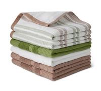 Amazon Basics Organic Cotton Waffle Kitchen Dish Towels - Ultra Absorbent, Quick Drying, Lint-Free, 15 x 25 inches, 6-Pack (2pc Olive Light/Brown Strip, 2pc Brown, 1pc Olive, 1pc White)