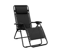 Amazon Basics Outdoor Zero Gravity Mesh Lounge Chair with Pillow, Folding Reclining and Textilene Adjustable, 90 x 66 x 110 cm, Black