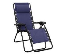 Amazon Basics Outdoor Zero Gravity Mesh Lounge Chair with Pillow, Folding Reclining and Textilene Adjustable, 26", Navy Blue