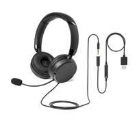 Amazon Basics Over-Ear Computer Headphone with Cable, Adjustable Microphone, 3.5mm Connection, Wired Control with USB-A, Foldable, Headset for Office, Smartphone, PC, Laptop, Black