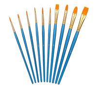 Amazon Basics Paint Brush Set, PBT Paint Brushes with Wood Handle, 10-Piece Set Different Sizes, for Watercolour Oil Acrylic Craft Painting, Blue