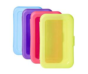 Amazon Basics Pencil Box, Pack of 4, Multi-Color, Solid