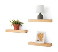 Amazon Basics Pine Wood Floating Wall Shelves with Steel Pack of 3,
