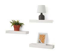Amazon Basics Pine Wood Floating Wall Shelves with Steel Pack of 3, White