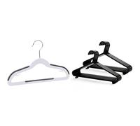 Amazon Basics Plastic Kids Hangers, 30-Pack, White & KEPLIN Adult Plastic Coat Hangers - 25pk, Black Colour, Strong Clothes Hangers for Clothes Rail