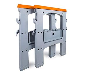 Amazon Basics Portable Foldable Rectangular Sawhorse, Set of 2, 408 kg Capacity, with Storage Hooks, Easy to Use, Orange and Grey