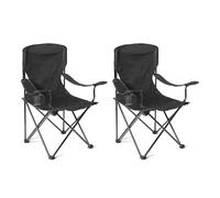 Amazon Basics Portable Folding Camping Chair with Cup Holder - Heavy-Duty Steel Frame Outdoor Chair - Water Resistant Construction Chair with Carry Bag - 50.8cm x 71.1cm x 91.4cm - Black - 2 Pack