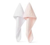 Amazon Basics Quick-Dry Microfibre Hair Towel Wrap, Hair-Drying Towel, White/Pink, 2-Pack