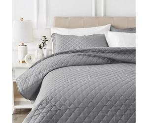 Amazon Basics Quilted Bedspread King Size, Oversized Embossed Coverlet, 220 x 240 cm, Dark Grey Diamond