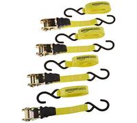 Amazon Basics Ratchet Straps Heavy Duty, 4 Pack, 4.5m x 25mm, 635 kg Capacity, Tie Down Straps with S-Hooks, Auto-Locking, Quick Release, for Trailer, Motorcycle, Cargo, Yellow
