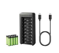 Amazon Basics Rechargeable AA NiMh Batteries with 8-Bay Battery Charger, USB-C Port, No AC Power Adapter, 8 Count (Pack of 1)
