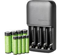 Amazon Basics Rechargeable NiMh AAA 800mAh 8 Pack + AA 2000mAh 8 Pack, with 8 Bay Battery Charger, No AC Power Adapter, USB C Port, 16 count in total, Black