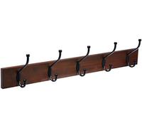 Amazon Basics Rectangle Wall-Mounted Coat Rack - 5 Hooks, Light Walnut, Lot of 1