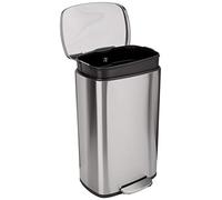 Amazon Basics Rectangular Kitchen Pedal Bin with Steel Bar Pedal, Soft-Closing Mechanism, Brushed Stainless Steel, 50 L