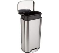 Amazon Basics Rectangular Kitchen Pedal Bin with Steel Bar, Soft-Closing Mechanism, Brushed Stainless Steel, 30 L