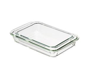 Amazon Basics Rectangular Oven-Safe, Glass-Safe, Casserole Baking Dishes, Set of 2, 3L and 1.5L, Clear