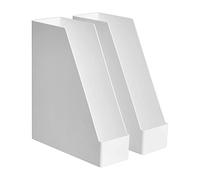 Amazon Basics Rectangular Plastic Organizer - Magazine Rack, White, 2-Pack