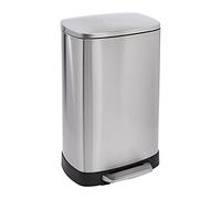 Amazon Basics Rectangular Soft-Close Rubbish Bin with High Base, 50 litre, Silver