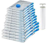 Amazon Basics Reusable Vacuum Compression Storage Bags with Free Hand Pump - Multiple 12-Pack (3 Jumbo, 3 Large, 3 Medium, 3 Small) - Best for Travel Packing