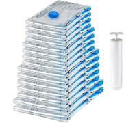 Amazon Basics Reusable Vacuum Compression Storage Bags with Free Hand Pump - Multiple 15-Pack (2 XL-Jumbo, 5 Jumbo, 4 Large, 4 Medium) - Best for Travel Packing