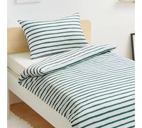Amazon Basics Reversible Microfiber Children's Duvet Cover 100 x 135 cm & 1 Pillowcase 40 x 60 cm Set for Cot, Green Stripes