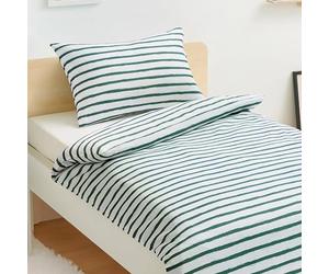 Amazon Basics Reversible Microfibre Cot Bed Duvet Cover Set, 100 x 135 cm & 1 Pillowcase 40 x 60 cm, Green Stripes