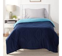 Amazon Basics Reversible Microfibre Coverless Duvet, Machine Washable Bedding Quilt, Diamond Stitching, 135 x 200 cm, Navy Blue/Sky Blue, for Single Bed