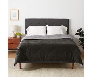 Amazon Basics Reversible Microfibre Coverless Duvet, Machine Washable Bedding Quilt, Diamond Stitching, 140 x 200 cm, Grey/Black, for Single Bed