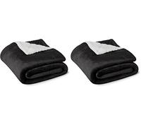 Amazon Basics Reversible Sherpa Fleece Sofa Throw Blanket, Soft Bed Throw, 127 x 152 cm, Black (Pack of 2)