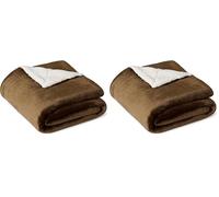Amazon Basics Reversible Sherpa Fleece Sofa Throw Blanket, Soft Bed Throw, 127 x 152 cm, Brown (Pack of 2)