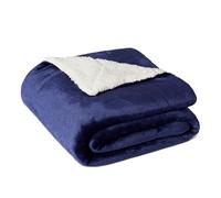 Amazon Basics Reversible Sherpa Fleece Sofa Throw Blanket, Soft Bed Throw, 127 x 152 cm, Navy Blue