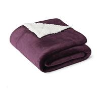 Amazon Basics Reversible Sherpa Fleece Sofa Throw Blanket, Soft Bed Throw, 127 x 152 cm, Plum