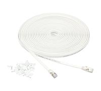 Amazon Basics RJ45 Cat 7 Ethernet Patch Cable, Flat, 600MHz, Snagless, Includes 20 Nails, 50 Foot, White