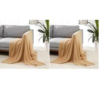 Amazon Basics Room Décor Knitted Throw Blanket, 127 x 152 cm, Sand (Pack of 2)
