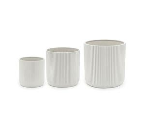 Amazon Basics Round Assorted Sizes Fluted Ceramic House Planters, Set of 3, 15.2 cm, 20.3 cm and 25.4 cm, White