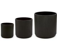 Amazon Basics Round Assorted Sizes Fluted Ceramic House Planters, Set of 3, 15.