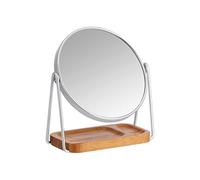 Amazon Basics Round Dressing Tabletop Mount Mirror with Rectangle Bamboo Tray -1X/5X Magnification, Chrome, 18.3L x 8.5W cm